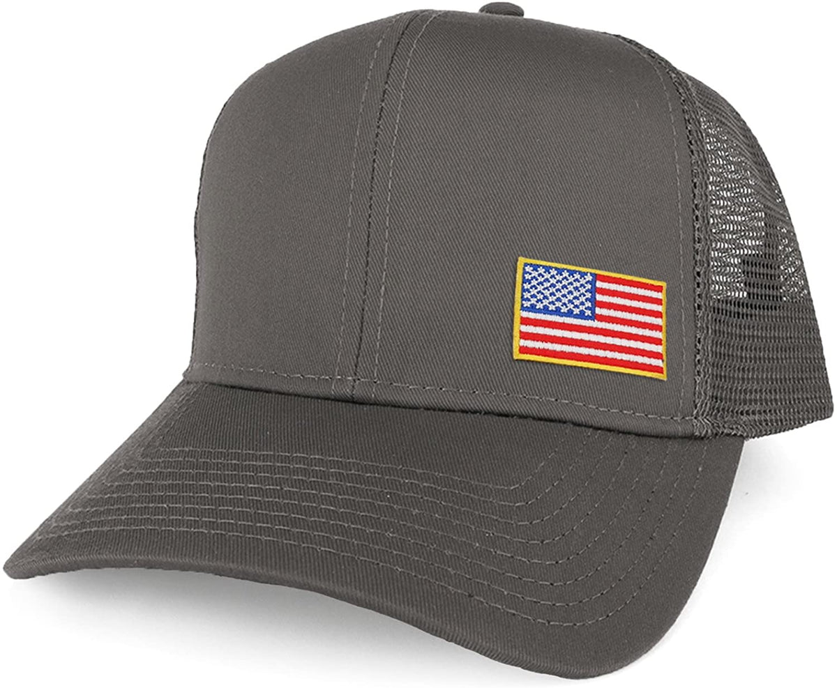 Armycrew XXL Oversize USA Small Side Flag Patch Mesh Back Trucker Baseball Cap - Black