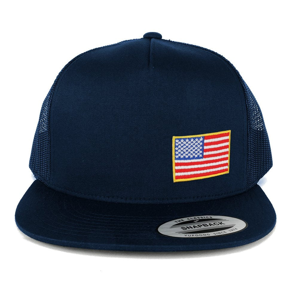 Armycrew 5 Panel Small Yellow Side American Flag Embroidered Patch Flat Bill Mesh Snapback
