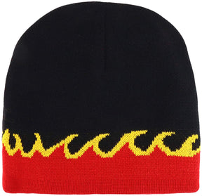Armycrew Small Fire Flame Pattern Reversible Short Knit Beanie