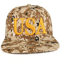 Armycrew USA 3D Text Embroidered with American Flag Flat Bill Snapback Cap