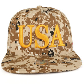 Armycrew USA 3D Text Embroidered with American Flag Flat Bill Snapback Cap