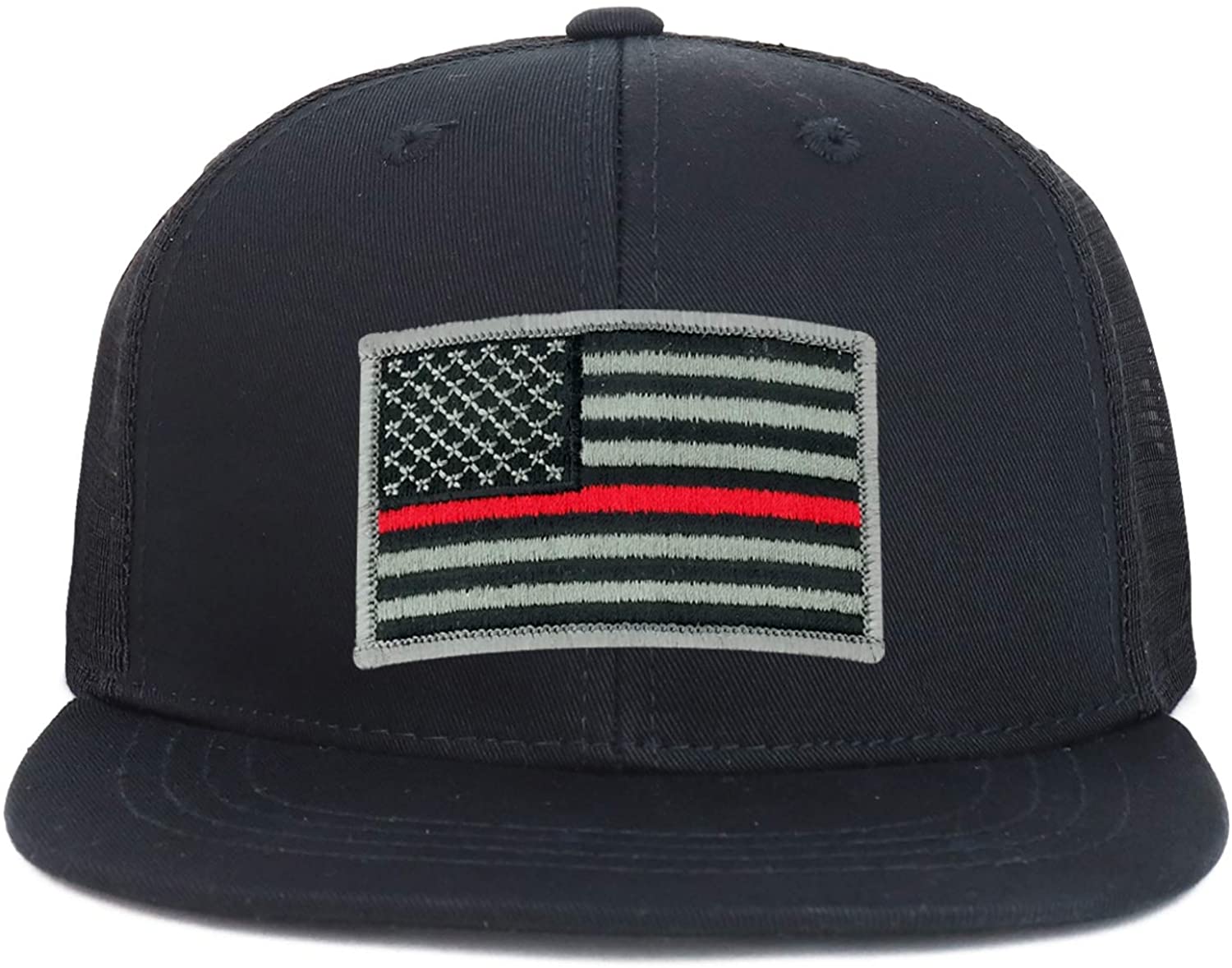 Armycrew Youth Kid's Thin Red Line American Flag Patch Flat Bill Snapback Trucker Cap