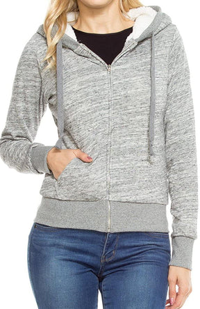 Ladies Soft Warm Sherpa Lined Full Zip Hoodie Sweater Jacket