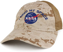 Low Profile Unstructured NASA, I Need My Space Embroidered Camo Mesh Trucker Cap