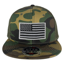 Armycrew USA American Flag Embroidered Patch Camo Snapback Mesh Cap - CAMO Olive