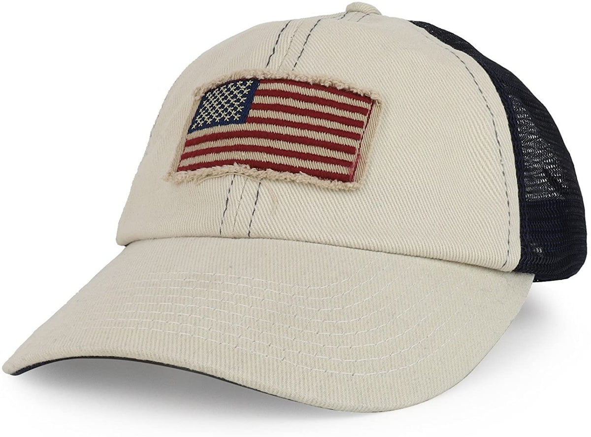 Armycrew USA Flag Frayed Patch Embroidered Unstructured Soft Mesh Trucker Cap