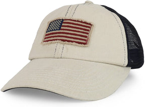 Armycrew USA Flag Frayed Patch Embroidered Unstructured Soft Mesh Trucker Cap