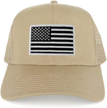 USA American Flag Embroidered Patch Snapback Mesh Trucker Cap - KHAKI
