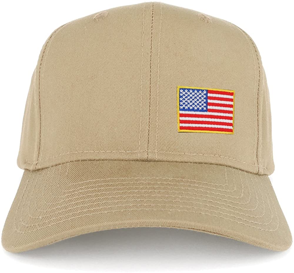 Armycrew XXL Oversize USA Small Side Flag Iron On Patch Solid Baseball Cap - Khaki