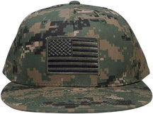 Armycrew Flat Bill Digital Camo American Flag Patch Snapback Cap - MCU - Black Grey