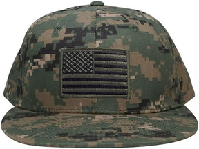 Armycrew Flat Bill Digital Camo American Flag Patch Snapback Cap - MCU - Black Grey