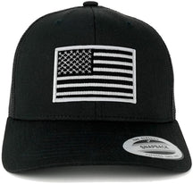 Flexfit American Flag Patch Snapback Trucker Mesh Cap - Black - Black Grey