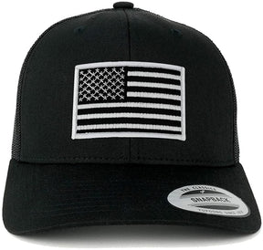 Flexfit American Flag Patch Snapback Trucker Mesh Cap - Black - Black Grey