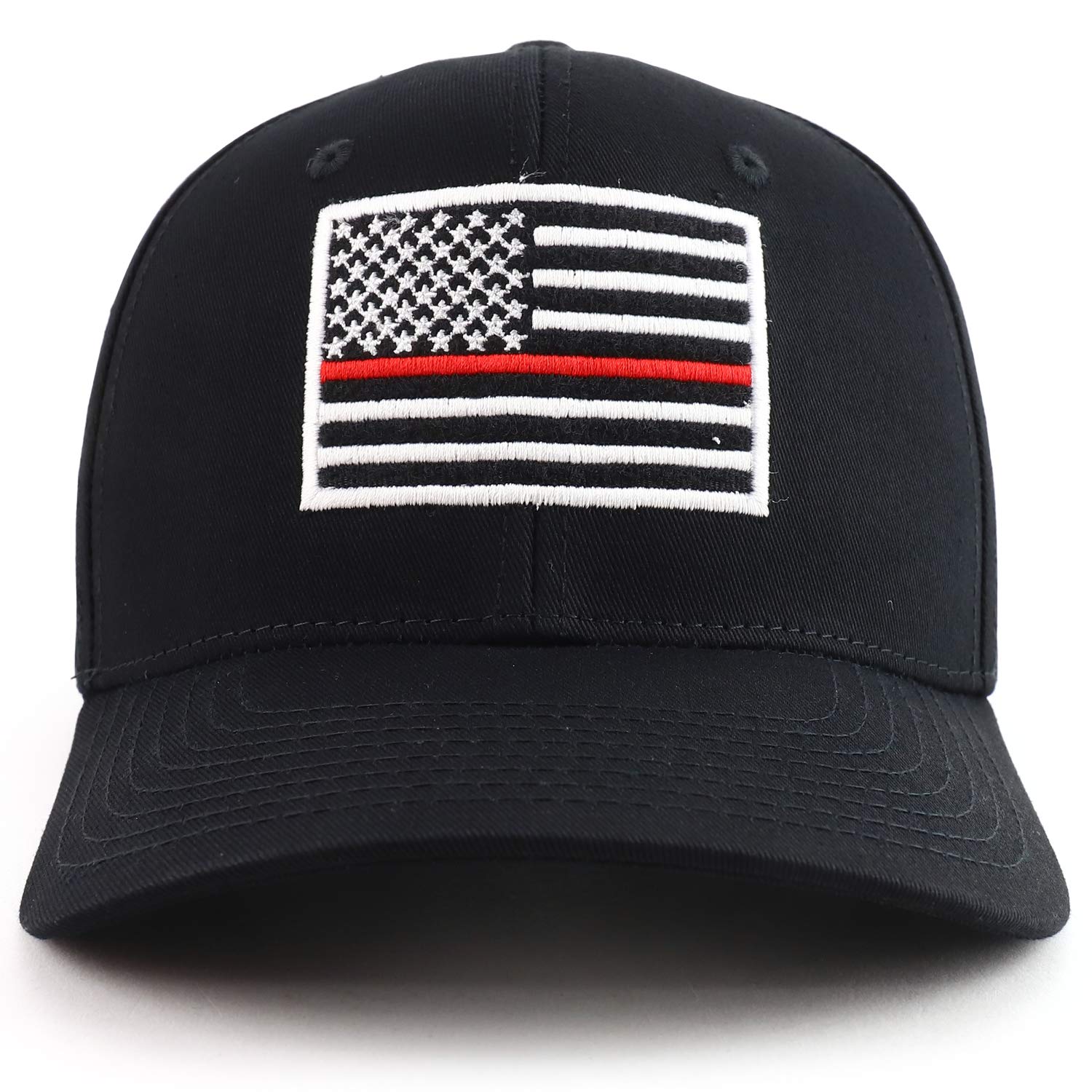 USA American Flag Embroidered 6 Panel Adjustable Operator Cap - Thin Red Line