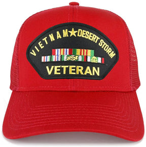 Armycrew Vietnam and Desert Storm Veteran Embroidered Patch Snapback Mesh Trucker Cap