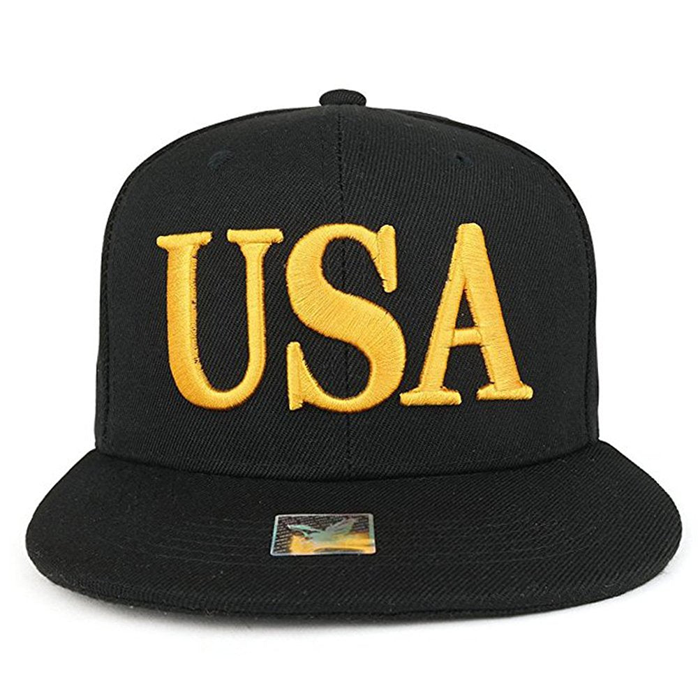 Armycrew USA 3D Text Embroidered with American Flag Flat Bill Snapback Cap