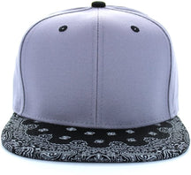 Armycrew Blank Bandana Print Flat Bill Two-Tone Adjustable Snapback Cap - Black Black