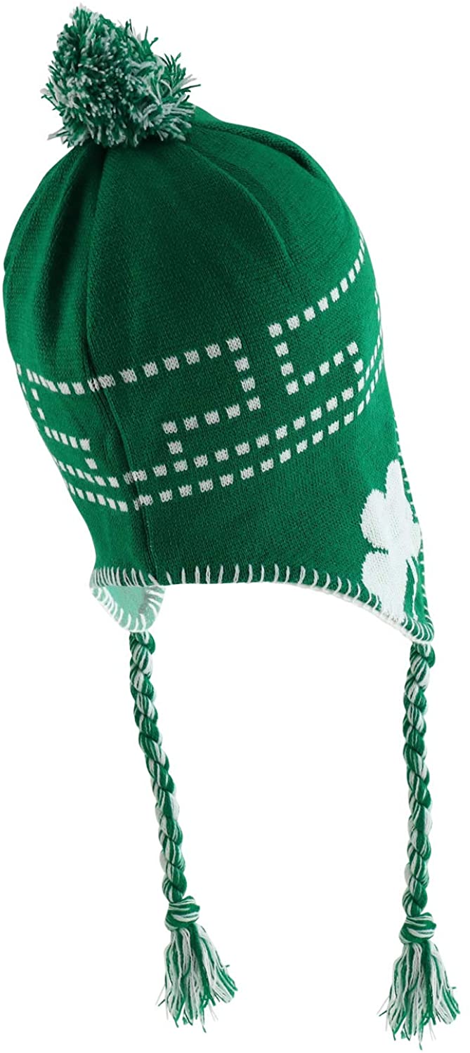 Armycrew Irish Jacquard Knit Aviator Pom Ski Winter Beanie Hat with Braids