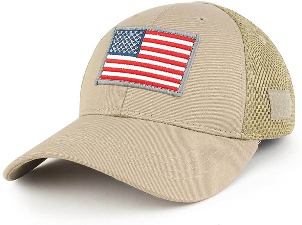 US American Flag Original with Grey Border Embroidered Patch Low Crown Adjustable Tactical Mesh Cap