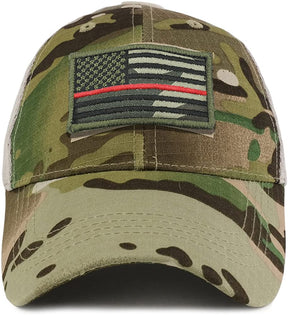 Armycrew USA Camo Thin Red Flag Tactical Patch Cotton Adjustable Trucker Cap