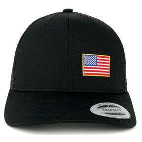 Armycrew Small Yellow Side American Flag Embroidered Patch Mesh Back Trucker Cap - Black