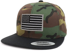 Armycrew Assorted USA Patch Two Tone Camo Black Flatbill Snapback Baseball Cap