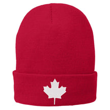 Canada Maple Leaf Embroidered Winter Cuff Long Beanie - White Flag