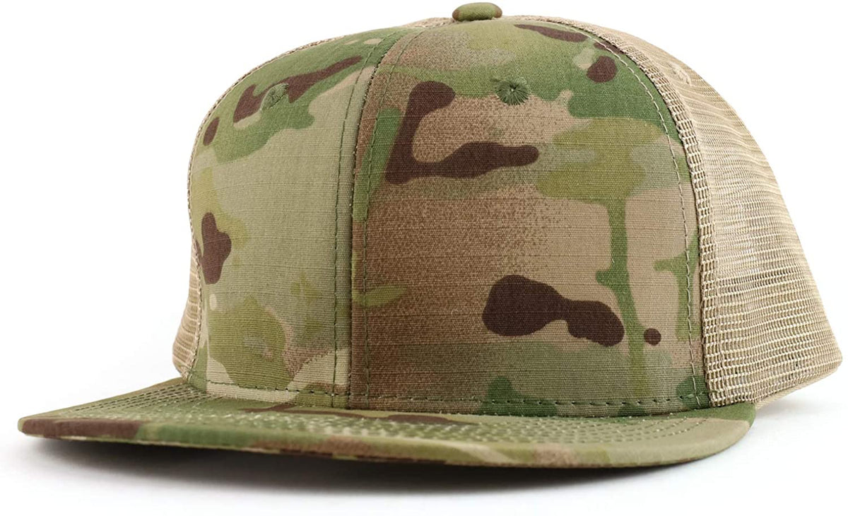 Armycrew 6 Panel Flatbill Ripstop Authentic Multicam Mesh Back Snapback Cap