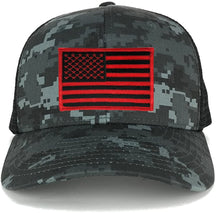Armycrew US American Flag Embroidered Patch Adjustable Camo Trucker Cap - NTG-Black - Black Grey