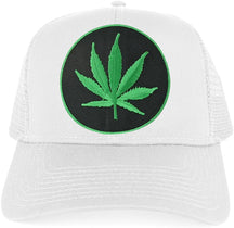 Marijuana Leaf Circle Iron on Patch with Green Border Adjustable Trucker Cap