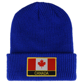 Armycrew Canada Flag Embroidered Patch Winter Ribbed Cuffed Knit Beanie
