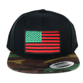 Flexfit Classic American Flag Patch Snapback Cap with Camo Visor - Black Grey