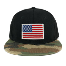 USA American Flag Embroidered Iron on Patch Camo Bill Snapback Cap - WDL