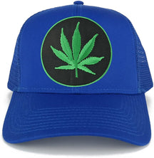 Marijuana Leaf Circle Iron on Patch with Green Border Adjustable Trucker Cap
