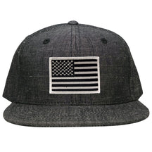 Washed Denim USA American Flag Embroidered Iron on Patch Snapback - BLK - Black Grey