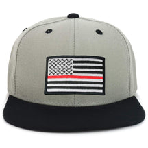 Armycrew Youth Kid's Thin Red Line 2 American Flag Patch Flat Bill Snapback 2-Tone Baseball Cap