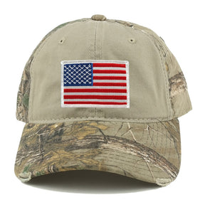 US American Flag Patch Mossy Oak Realtree Camo Adjustable Cap - Khaki