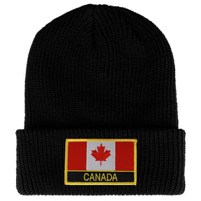 Armycrew Canada Flag Embroidered Patch Winter Ribbed Cuffed Knit Beanie