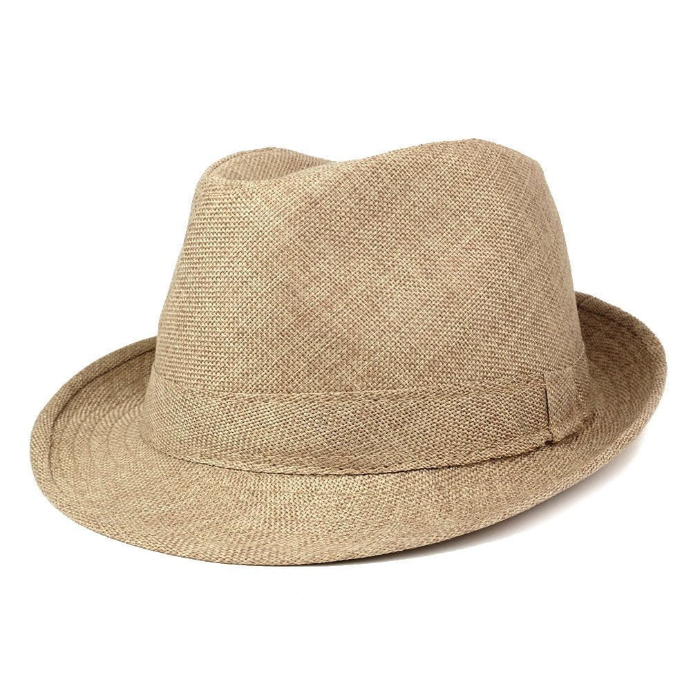 Mens Stylish Lightweight Linen Solid Color Fedora Hat