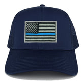 Armycrew XXL Oversize Thin Blue Line USA Flag Patch Mesh Back Trucker Baseball Cap - Navy