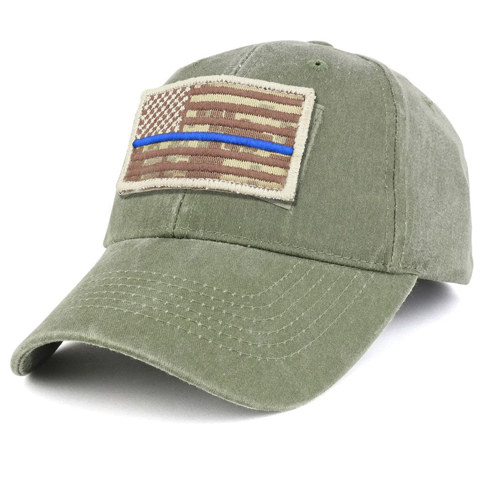 Armycrew USA Desert Digital Thin Blue Flag Tactical Patch Cotton Adjustable Baseball Cap