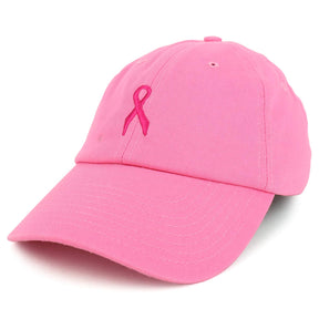 Armycrew Made in USA Small Breast Cancer Pink Ribbon Embroidered Soft Cotton Cap Pink
