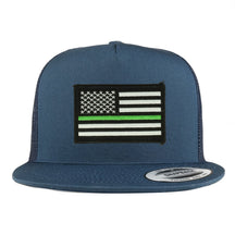 Armycrew 5 Panel Thin Green Line USA Flag Patch Flatbill Mesh Snapback