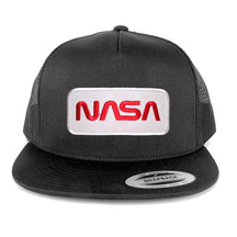 Armycrew Flexfit 5 Panel NASA Worm Red Text Embroidered Patch Snapback Mesh Trucker Cap