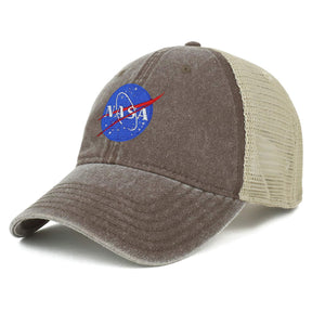 Armycrew Oversize XXL NASA Insignia Logo Embroidered Washed Trucker Mesh Cap - Black - 2XL