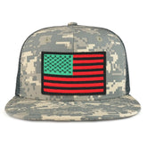 Red Green Black American Flag Iron on Patch Flat Bill Ripstop Trucker Mesh Cap