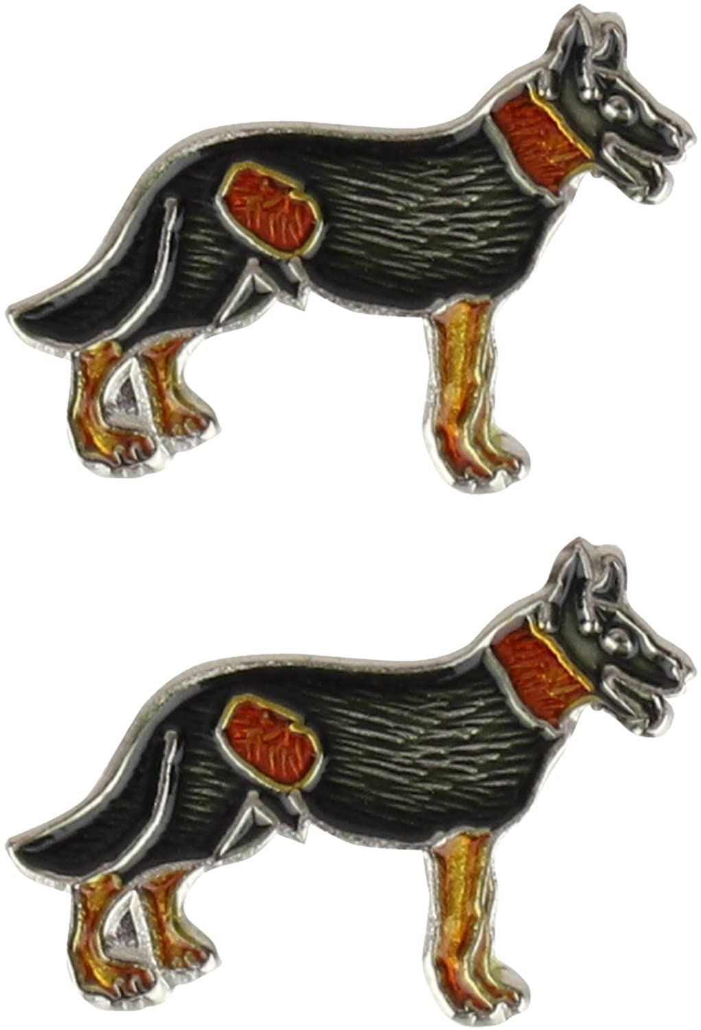 Armycrew Metallic German Shepherd Dog Badge Lapel Pins 2 Pack Set