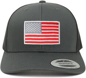 Armycrew American Flag Patch Snapback Trucker Mesh Cap - Charcoal