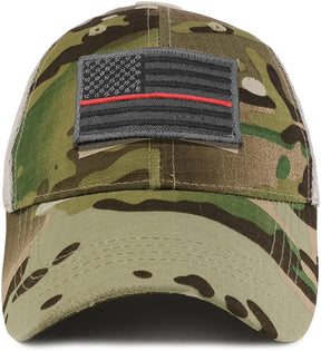 Armycrew USA Grey Thin Red Flag Tactical Patch Cotton Adjustable Trucker Cap