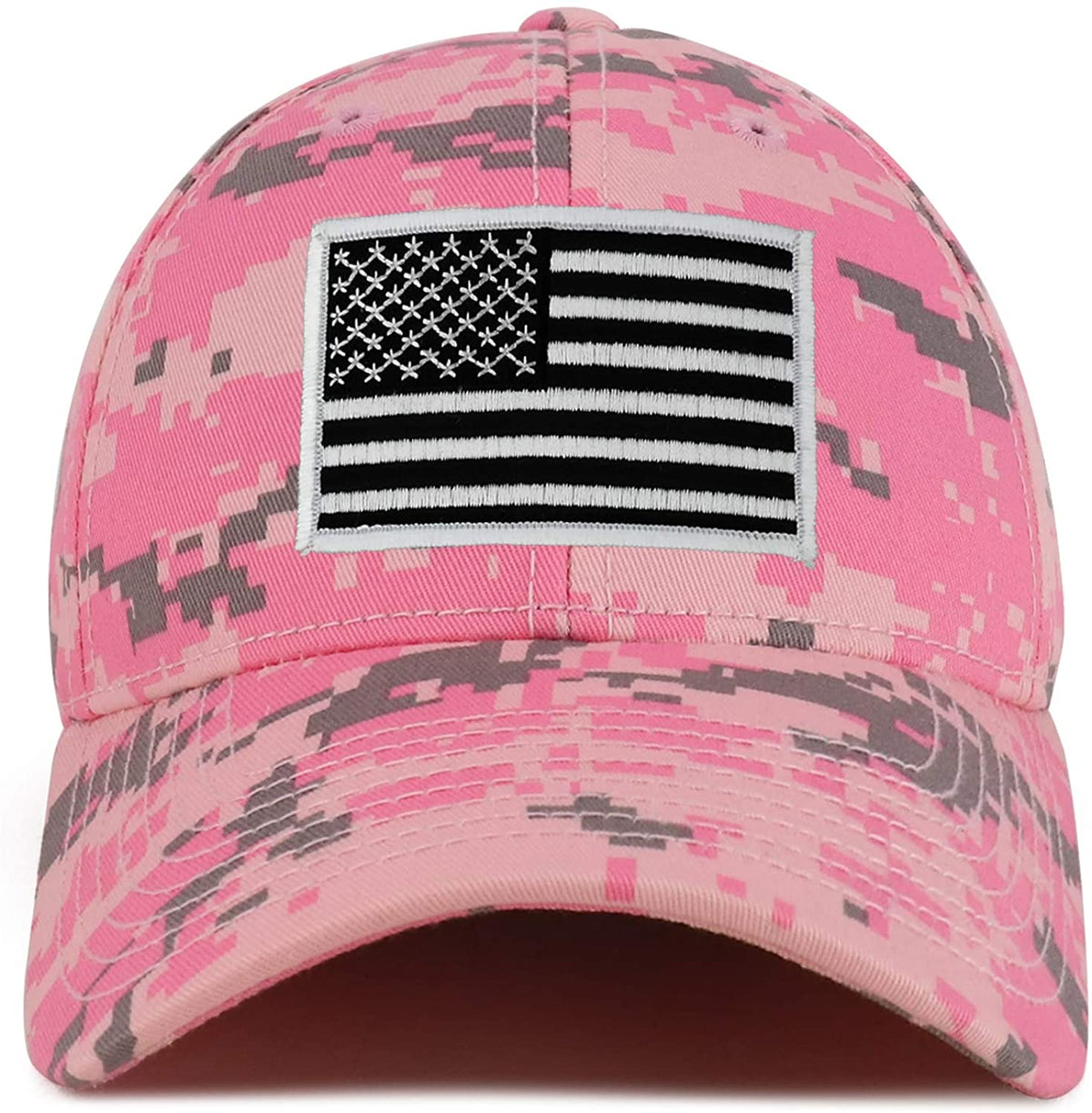 Armycrew Black White American Flag Patch Camouflage Structured Baseball Cap - PKD
